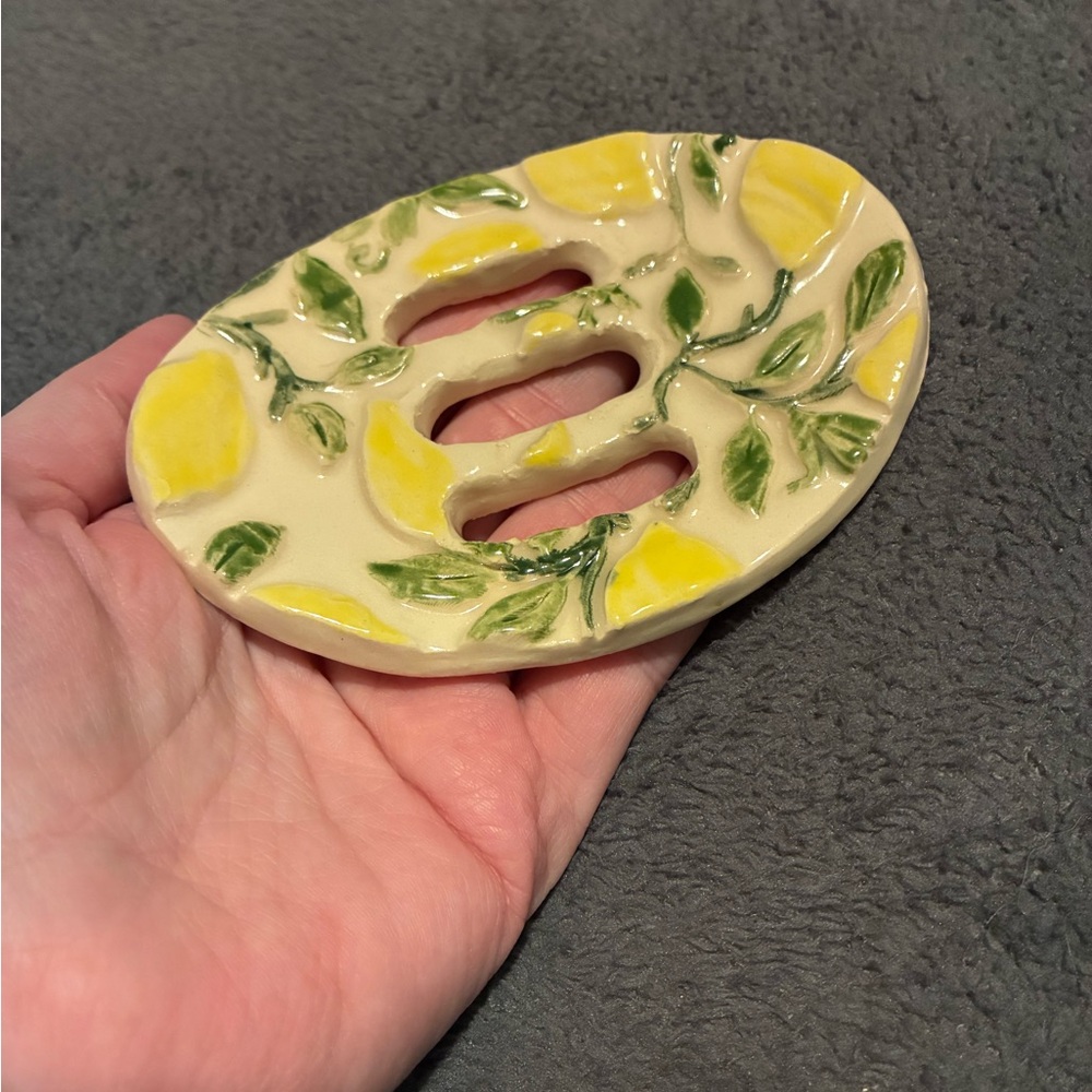 Hand made and painted Ceramic Lemon Soap Sish